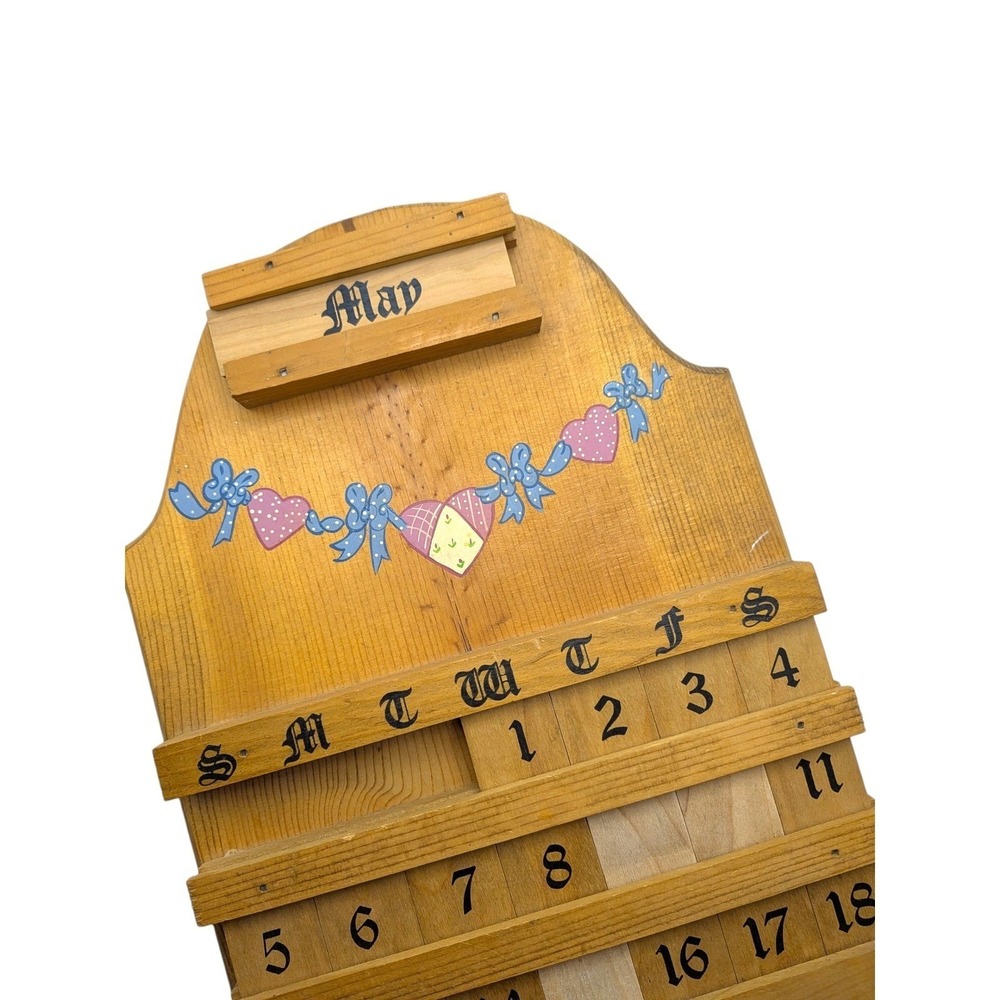 Vintage Wooden Calendar Wall Hanging Marmalade Hearts Holiday Tiles Granny Core - Picture 2 of 16